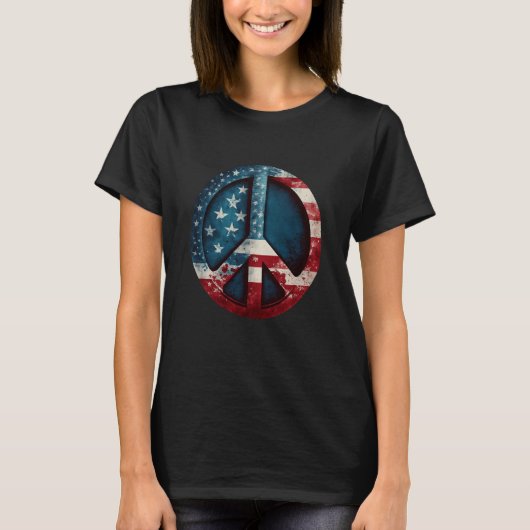 All American Peace Sign with American Flag T-shirt (Voorkant)