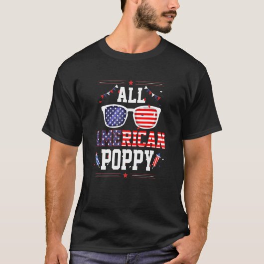 All American Poppy 4th of July US Flag Sunglasses  T-shirt (Voorkant)