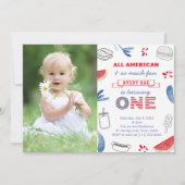 All-American Red White Blue 1st Birthday Party Kaart (Voorkant)