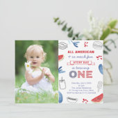 All-American Red White Blue 1st Birthday Party Kaart (Staand voorkant)