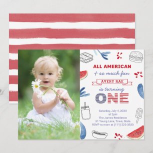 All-American Red White Blue 1st Birthday Party Kaart