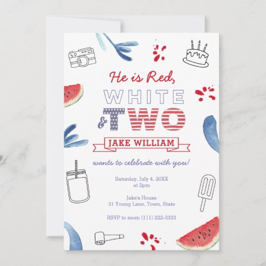 All-American Red White en 2e verjaardag Party Kaart (Voorkant)