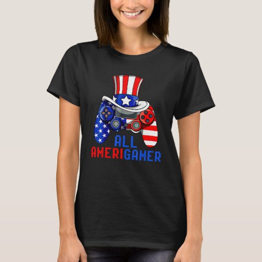 All Amerigamer Video Game USA Flag Happy 4th Of Ju T-shirt (Voorkant)