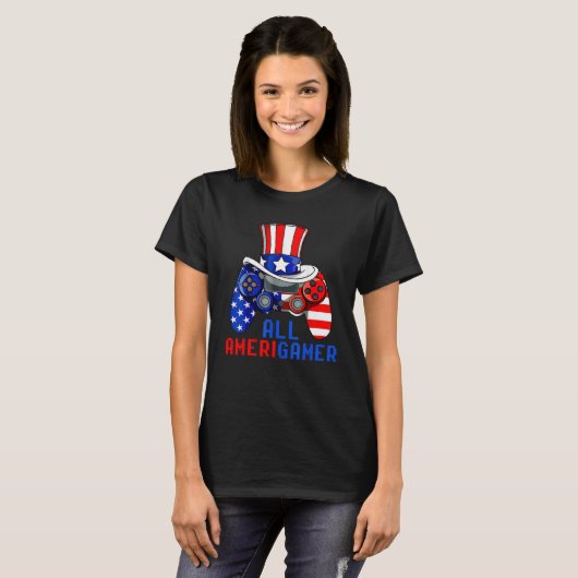 All Amerigamer Video Game USA Flag Happy 4th Of Ju T-shirt (Voorkant volledig)