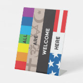 "All are Welcome here" 8x10 plastic Sign Reclamebord Met Voetstuk (Voorkant)