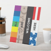 "All are Welcome here" 8x10 plastic Sign Reclamebord Met Voetstuk (Insitu)