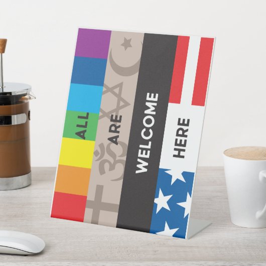 "All are Welcome here" 8x10 plastic Sign Reclamebord Met Voetstuk (Insitu)