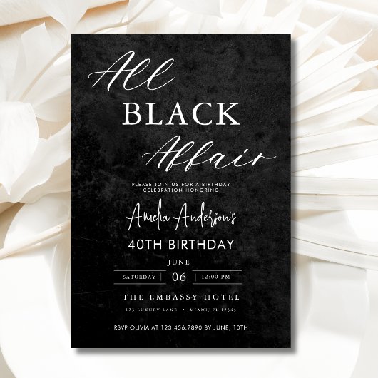 All Black Affair 40e verjaardagsfeestje Elegant Kaart