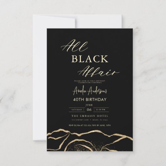 All Black Affair Agaat Verjaardagsfeestje Elegant Kaart (Voorkant)