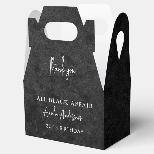 All Black Affair Verjaardagsfeest Modern Elegant Bedankdoosjes (Geopend)