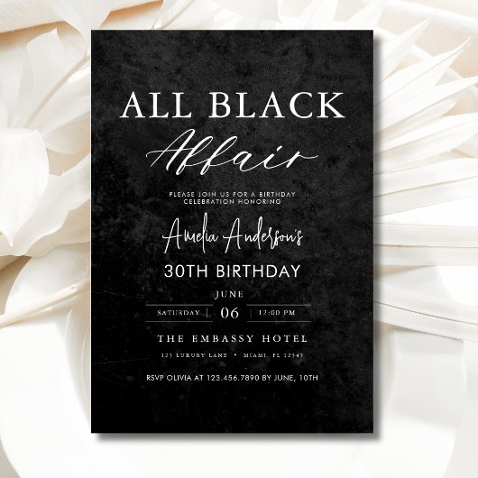 All Black Affair Verjaardagsfeest Modern Elegant Kaart