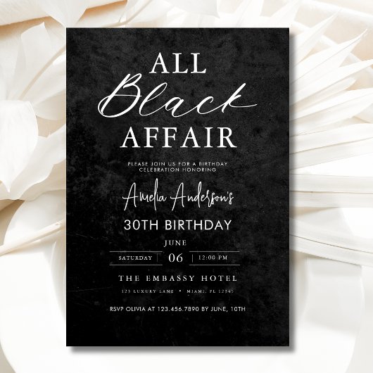 All Black Affair Verjaardagsfeest Modern Elegant Kaart