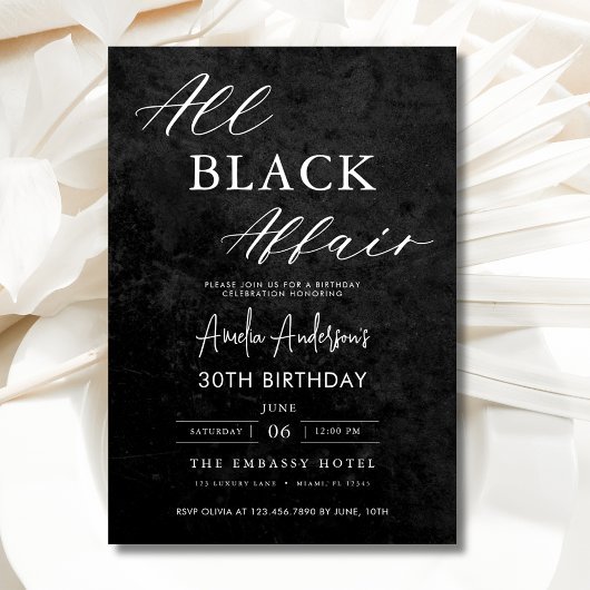 All Black Affair Verjaardagsfeest Modern Elegant Kaart