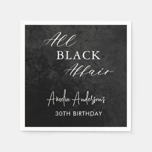 All Black Affair Verjaardagsfeest Modern Elegant Servet (Voorkant)