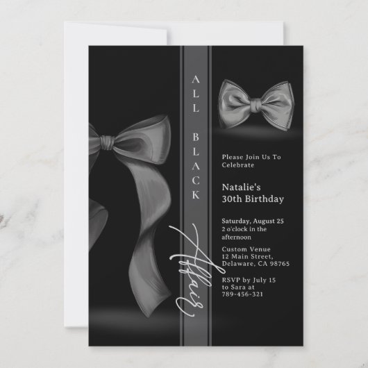 All Black Attire Coquette Bow Stropdas Formele Aff Kaart (Voorkant)