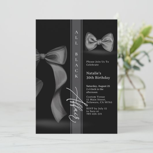 All Black Attire Coquette Bow Stropdas Formele Aff Kaart (Staand voorkant)