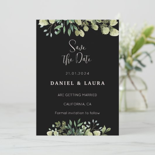 All Black Save the Date Uitnodiging (Staand voorkant)