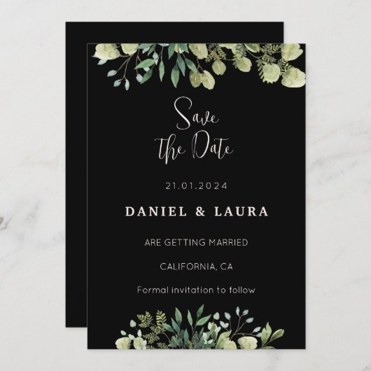 All Black Save the Date Uitnodiging (Voorkant / Achterkant)