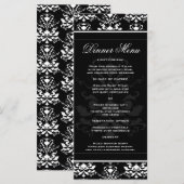 All Black w / White Damask Elegant Slim Dinner Men Menu (Voorkant / Achterkant)