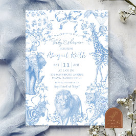 All Blue Safari Franse Toile Baby Shower Kaart