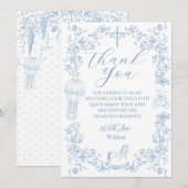 All Blue Toile Boy Baptism Elegant Digital Bedankkaart (Voorkant / Achterkant)