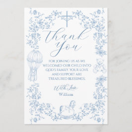 All Blue Toile Boy Baptism Elegant Digital Bedankkaart