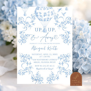All Blue Toile Heet Luchtballon Baby Shower Kaart