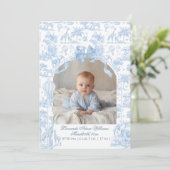 All Blue Toile Safari Animal Baby Boy Shower Aankondiging (Staand voorkant)