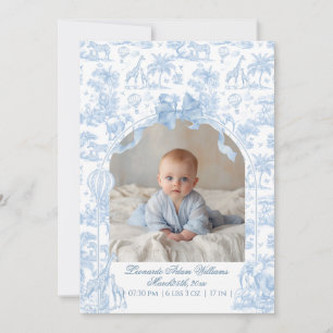 All Blue Toile Safari Dieren Baby Jongen Shower Aankondiging