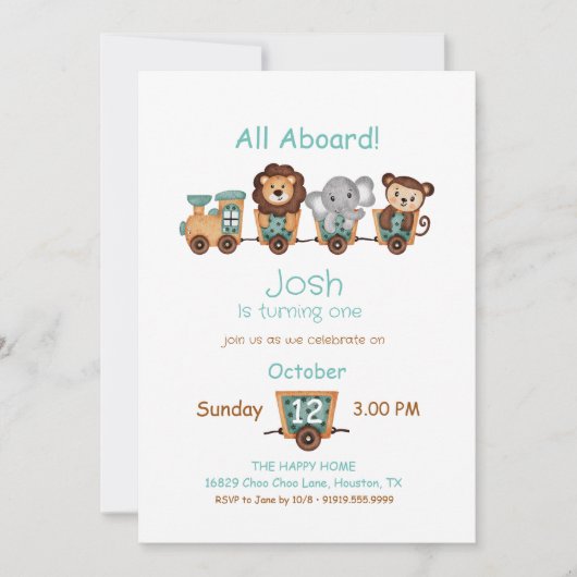 ALL BOARD Train Fiesta Kids Verjaardagsuitnodiging Kaart (Voorkant)
