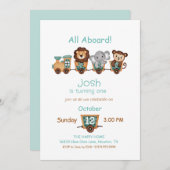 ALL BOARD Train Fiesta Kids Verjaardagsuitnodiging Kaart (Voorkant / Achterkant)
