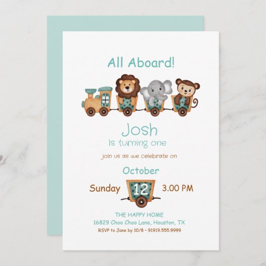 ALL BOARD Train Fiesta Kids Verjaardagsuitnodiging Kaart (Voorkant / Achterkant)