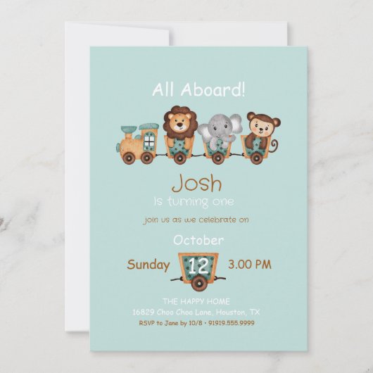 ALL BOARD Train Fiesta Kids Verjaardagsuitnodiging Kaart (Voorkant)