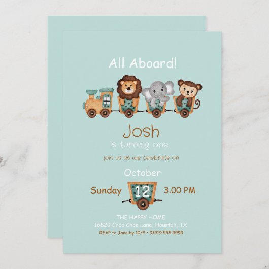 ALL BOARD Train Fiesta Kids Verjaardagsuitnodiging Kaart (Voorkant / Achterkant)