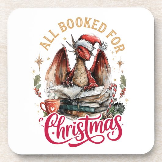 All Booked for Christmas Dragon  Bier Onderzetter (Voorkant)