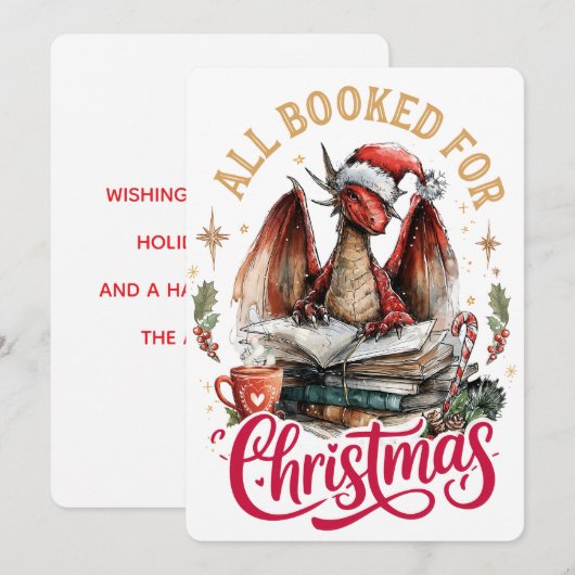 All Booked for Christmas Dragon Feestdagenkaart (Voorkant / Achterkant)