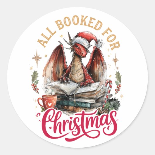 All Booked for Christmas Dragon  Ronde Sticker (Voorkant)
