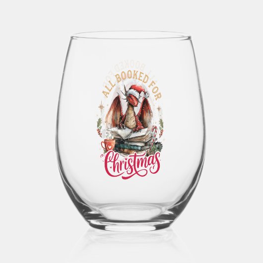 All Booked for Christmas Dragon  Wijnglas Zonder Voet (Voorkant)