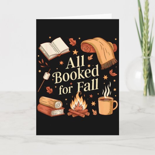 All Booked For Fall Books Coffee Fall Leaves Pumpk Kaart (Voorkant)