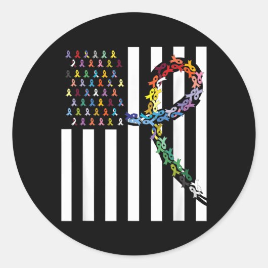 All Cancer Matters Awareness US Flag Cross Ronde Sticker (Voorkant)