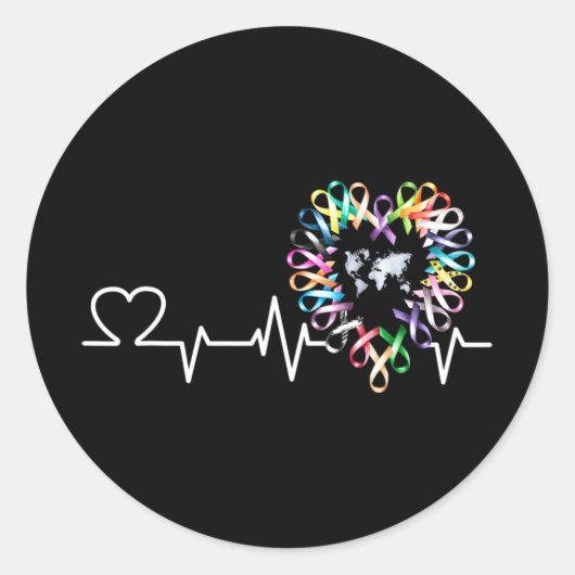 All Cancer Matters Bewustmakingsdag Heartbeat Ribb Ronde Sticker (Voorkant)