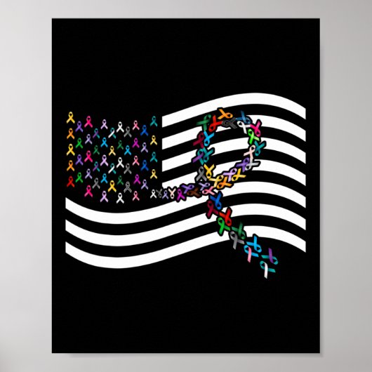 All Cancer Problem Us Flag All Ribbons World Cance Poster (Voorkant)