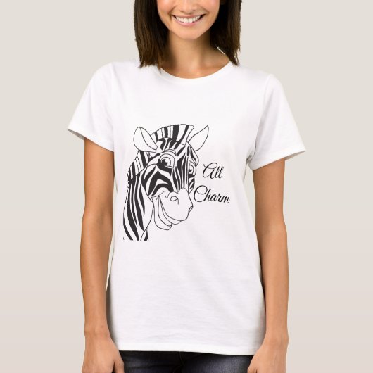 "All Charm" Cute Zebra Black/White Stripes Design T-shirt (Voorkant)