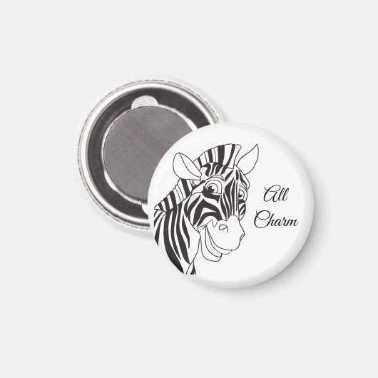 "All Charm" Lively Zebra Black & White Trendy Magneet (Voorkant / Achterkant)