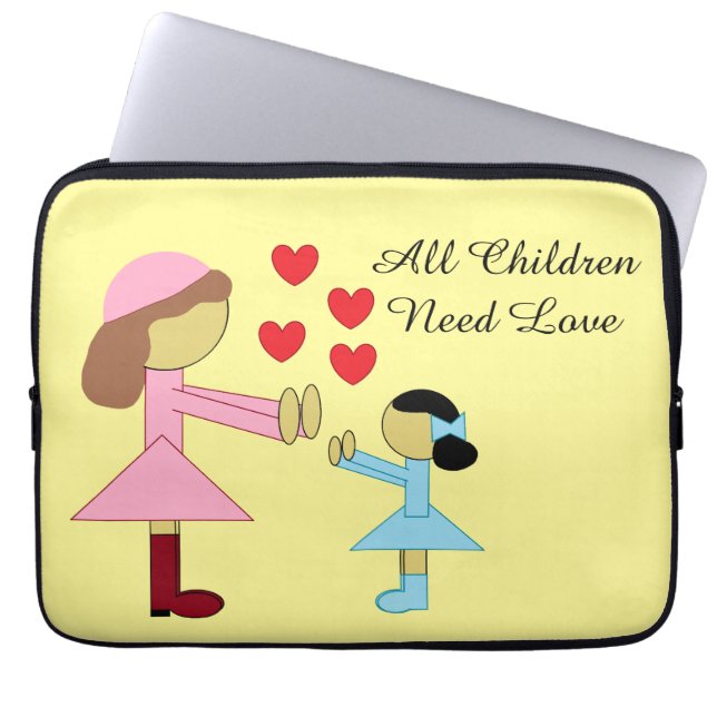 All Children Need Love:  Light Yellow Laptop Sleeve (Voorkant)