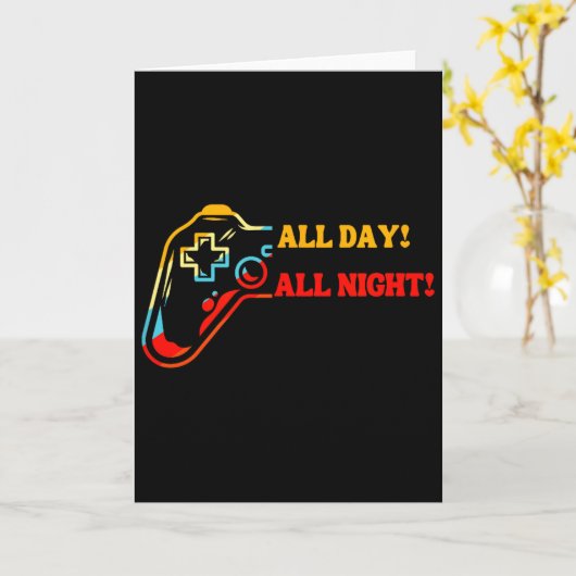 All Day-all Night Gamer Tee – Funny Gift For Conso Kaart (Gele Bloem)