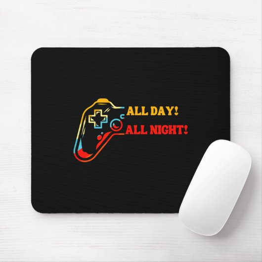 All Day-all Night Gamer Tee – Funny Gift For Conso Muismat (Met muis)