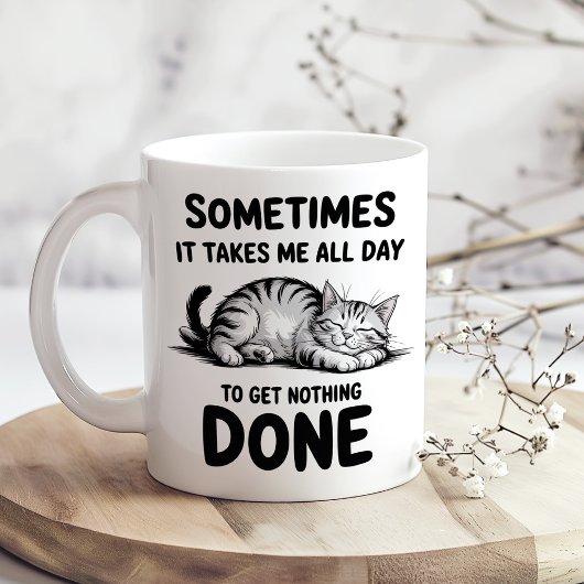 "All Day Doing Nothing" Funny Lazy Cat Coffee Mug Koffiemok