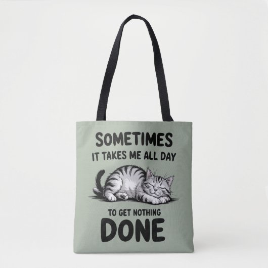"All Day Doing Nothing" Funny Lazy Cat Tote Bag (Voorkant)