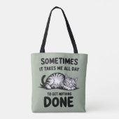 "All Day Doing Nothing" Funny Lazy Cat Tote Bag (Achterkant)
